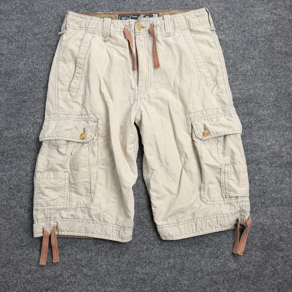 Wear First Cargo Shorts Mens Size 32 Beige Utility Hiking Military Cotton Drawst